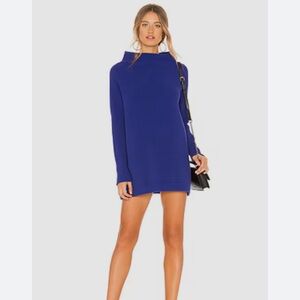 Free People Ottoman Slouchy Ribbed Mock Neck Sweater Tunic Blue Women’s Small